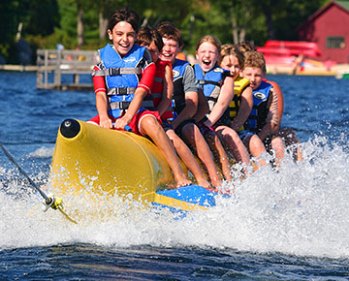 Banana Boat Rides at Kingsley Pines Family Vacation Camp in Maine.