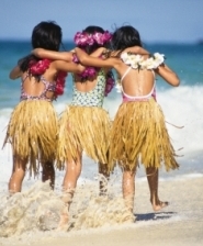Hawaiian Islands Hula Girls in the Surf
